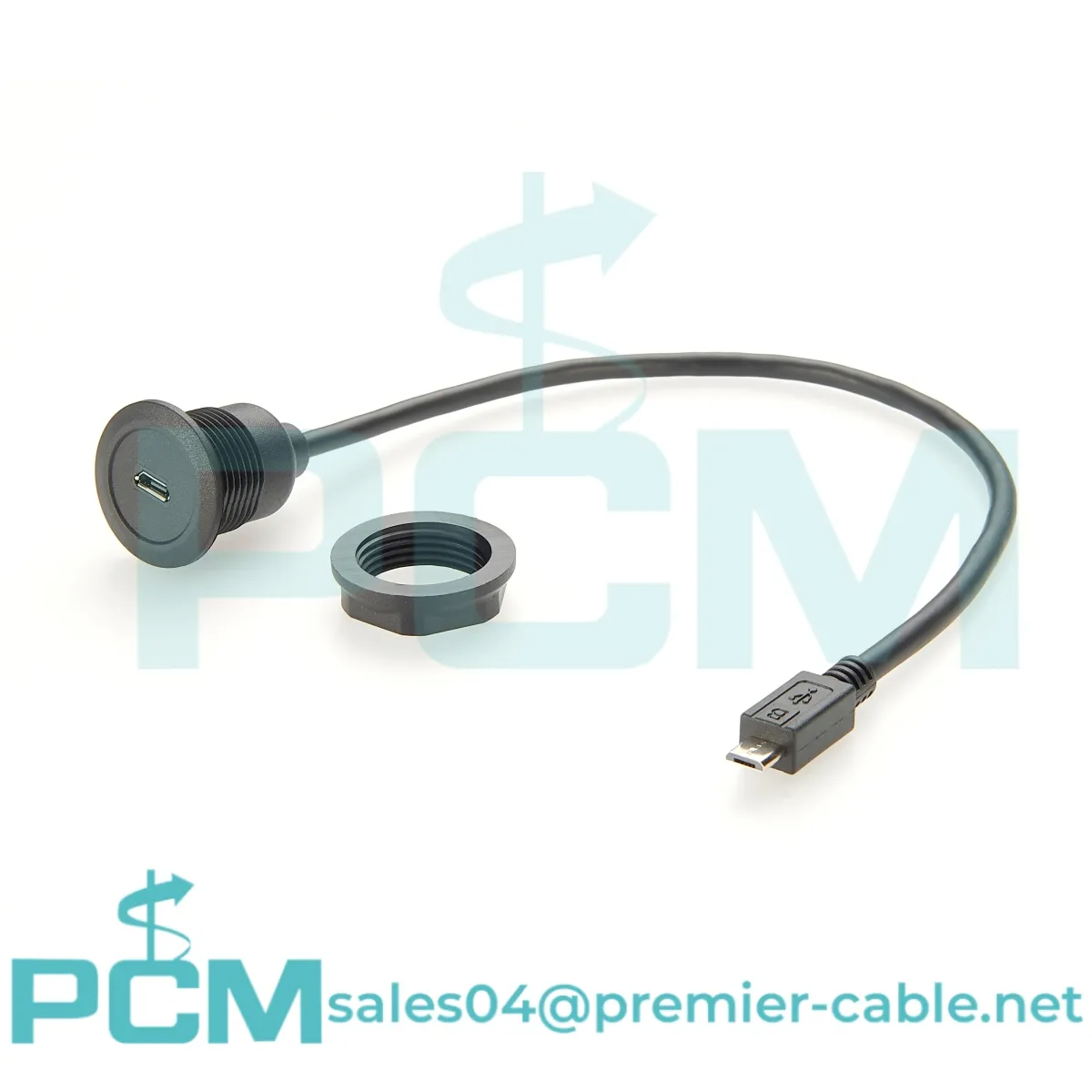 USB Micro-B 2.0 Gason Pou Fi Round Panel Mount Ekstansyon Kab