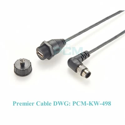 Ki enpèmeyab USB 2.0 kab IP67 panèl mòn kalite A a dwat ang M12 B kodaj kab