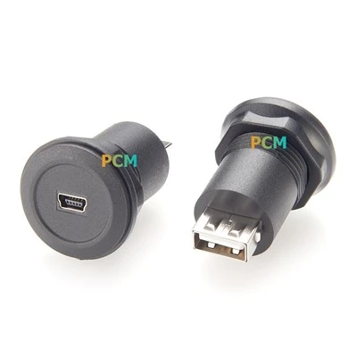 USB Mini B a USB Yon Fi Round Panel Mount adaptè